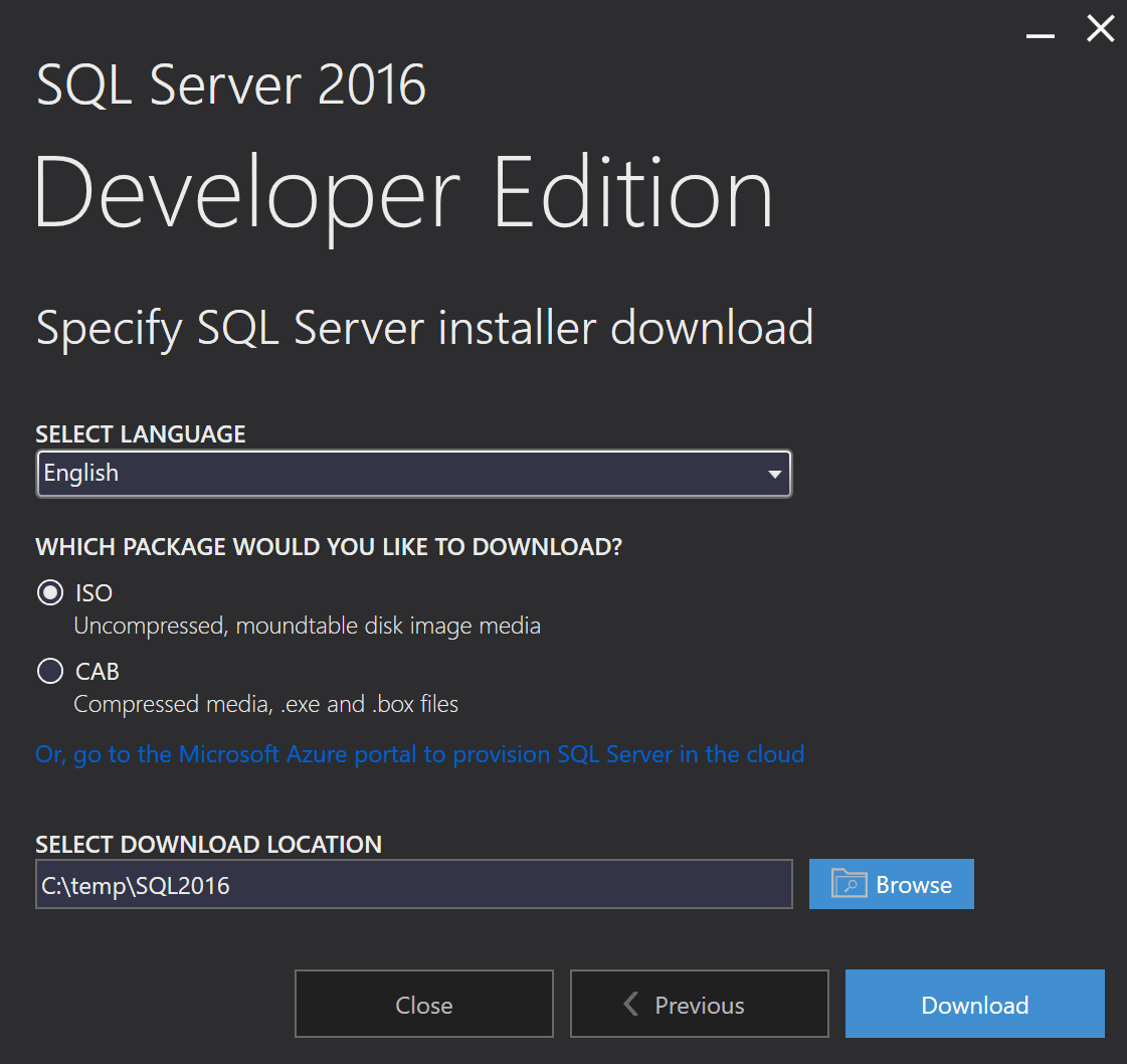 sql server 2016 developer download